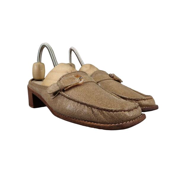 Stuart Weitzman Shoes Women 7 Mule Pump Loafer Leather Fashion Career Buckle Moc - Picture 1 of 16